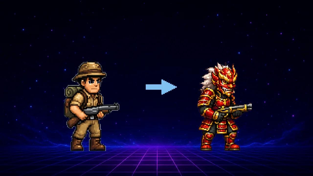 El explorador de serie y, a su lado, la skin de samurái con armadura roja.